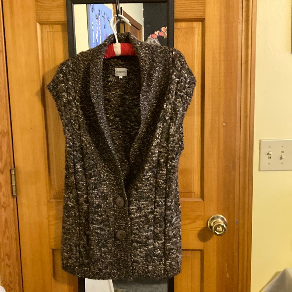 Chicos knitted long vest 2 buttons with optional belt